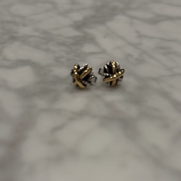 Crossover Stud Earrings in Sterling Silver with 18K Yellow Gold, 11mm - Picture 2 of 2
